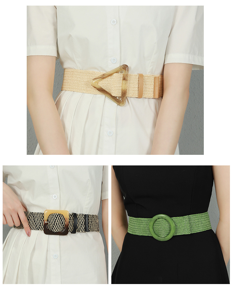 Summer Fashion Stretch Woven Wide Bohemian Square Buckle Decorative Dress Belt Women display picture 1