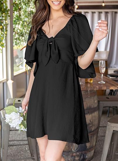 Women's Regular Dress Sexy V Neck Bowknot Short Sleeve Solid Color Above Knee Holiday Daily display picture 16
