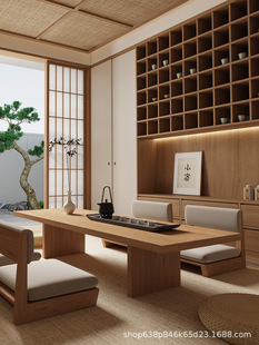 Japanese style tatami log tea table Zen simple low table floor small tea table all solid wood tea table and chair combination