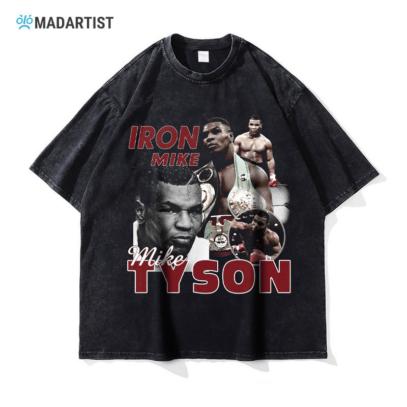 MADARTIST boxer Mike Tyson T-shirt washed and distressed street retro boxer Mike Tyson short sleeve