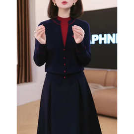 假两件撞色针织衫女秋冬新款显瘦半高领毛衣洋气宽松内搭打底上衣