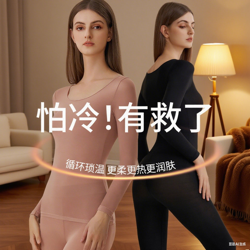 抗菌润肤美肤衣保暖套装女2025秋冬超薄超弹无痕裸感面膜秋衣套装|undefined