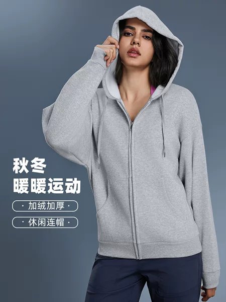 Fleece-Lined Drawstring Hooded Sweatshirt Jacket for Women, Autumn and Winter Casual Loose Zipper Warm Cardigan Top D25155