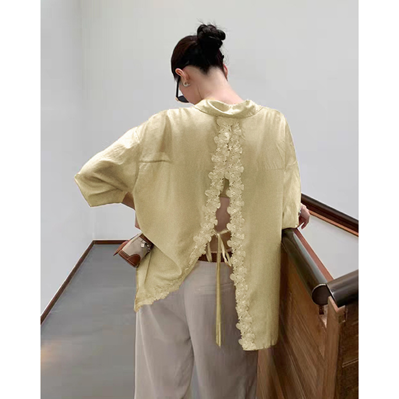26 Summer Gentle and Fresh Lyocell Shirt with Hollow Lace Trim on the Back and Loose Sun Protection Shirt 2599