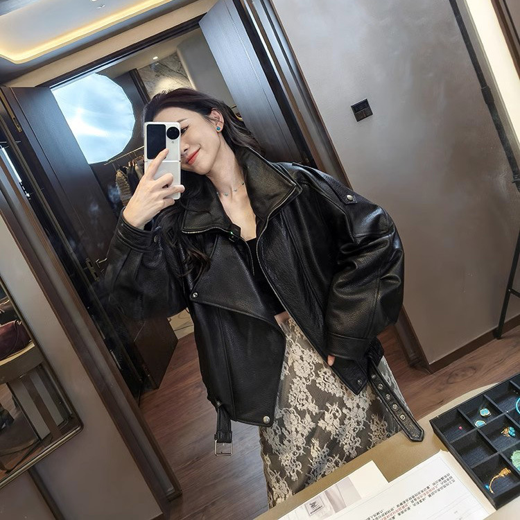 [Y * L real leather] yang s Lin sheng l LAN with sheep leather leather leather women's bubble leather bomber jacket burst