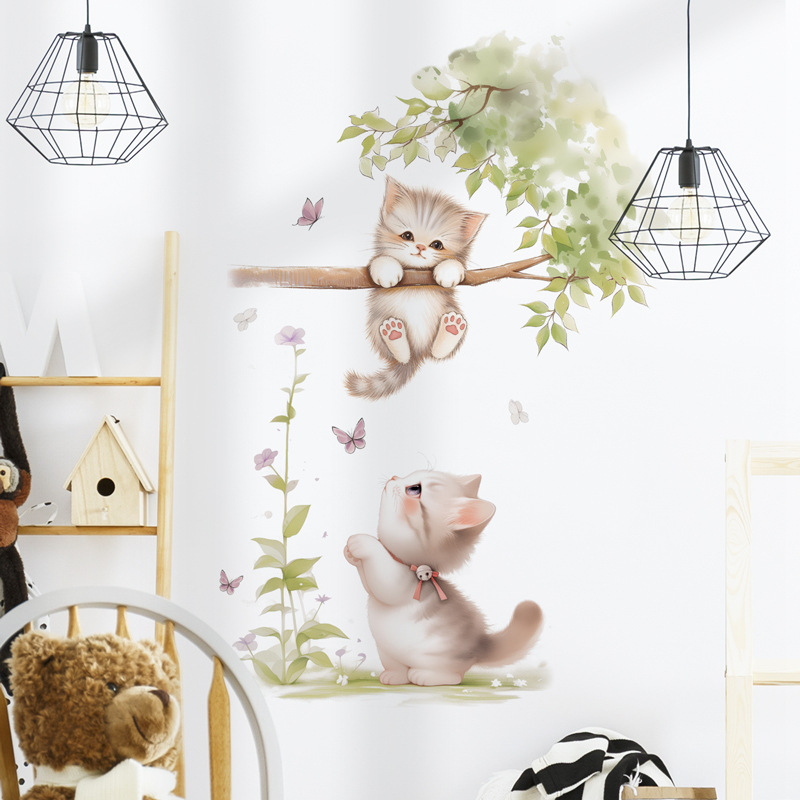 植物猫咪儿童房墙面装饰贴画卧室沙发客厅背景墙美化墙贴画 36057