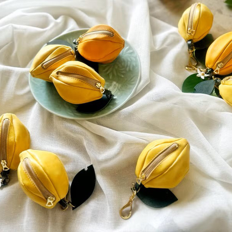 In-Stock New Leather Compact Lemon-Shaped Coin Purse Portable Mini Lipstick Apple-Shaped Key Storage Bag