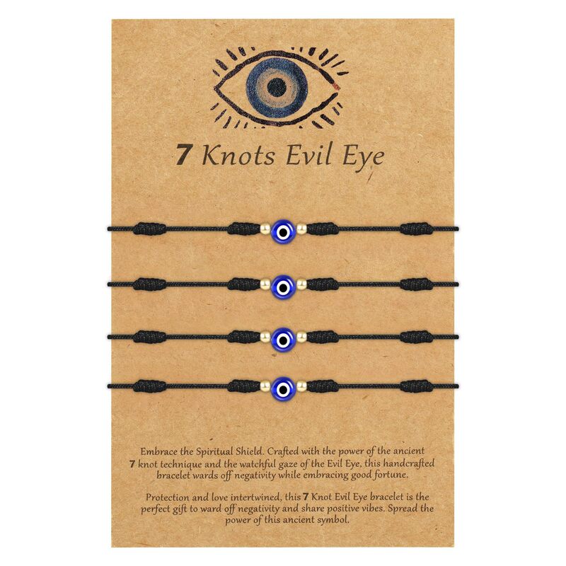 Blue Evil Eye Bracelet with Pink Cord Weaving, Gold Spacer Bead Knot Bracelet, Black Cord Weaving Eye Set Bracelet