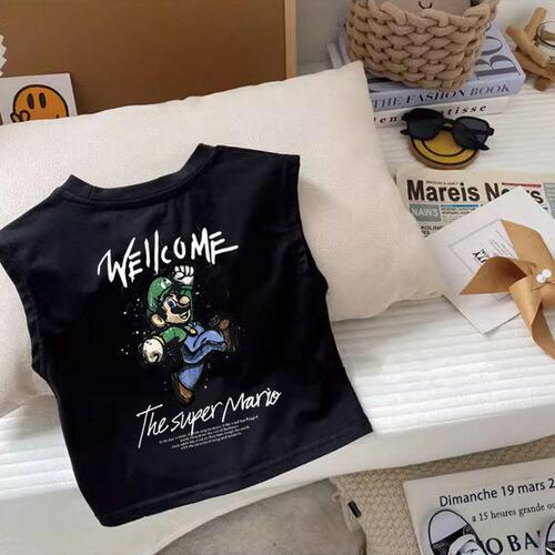 Children's summer clothing set, two-piece child undershirt, sleeveless T-shirt, pure cotton, loose, for little boys in summer.