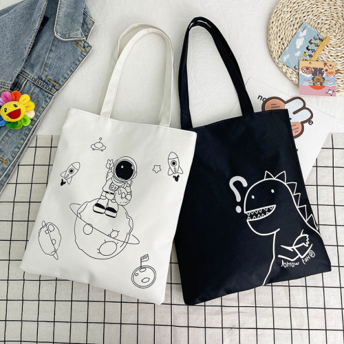 Fashionable Minimalist Japanese Backpack Summer New Korean Version Large Capacity Canvas Tote Bag Cartoon Literary Single Shoulder Bag for Women
