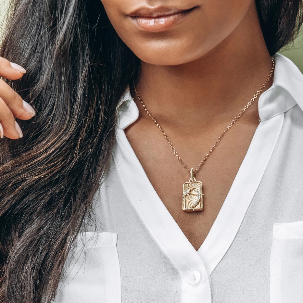 Fashion Sun Moon Star Square Multi-Layer Tag Drill Inlaid Zircon Stainless Steel Necklace_colorza_2