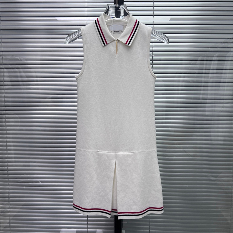 Cross-Border Foreign Trade Tb Dress New Style Knitted Wool Women's Slim Fit Red, White, and Blue Striped Dress