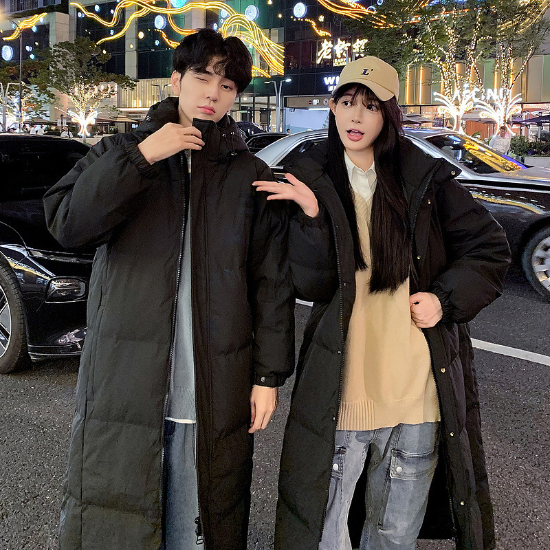 Ropa de algodón casual coreana para mujeres gruesa y cálida pareja con capuchón chaqueta de algodón de rodilla chaqueta de moda