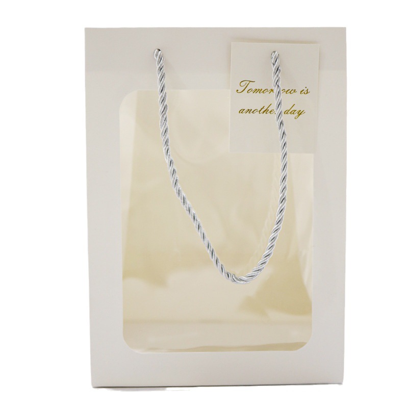 En stock bolso de ventana transparente al por mayor bolso de papel de cartón blanco bolso de embalaje de flores de San Valentín
