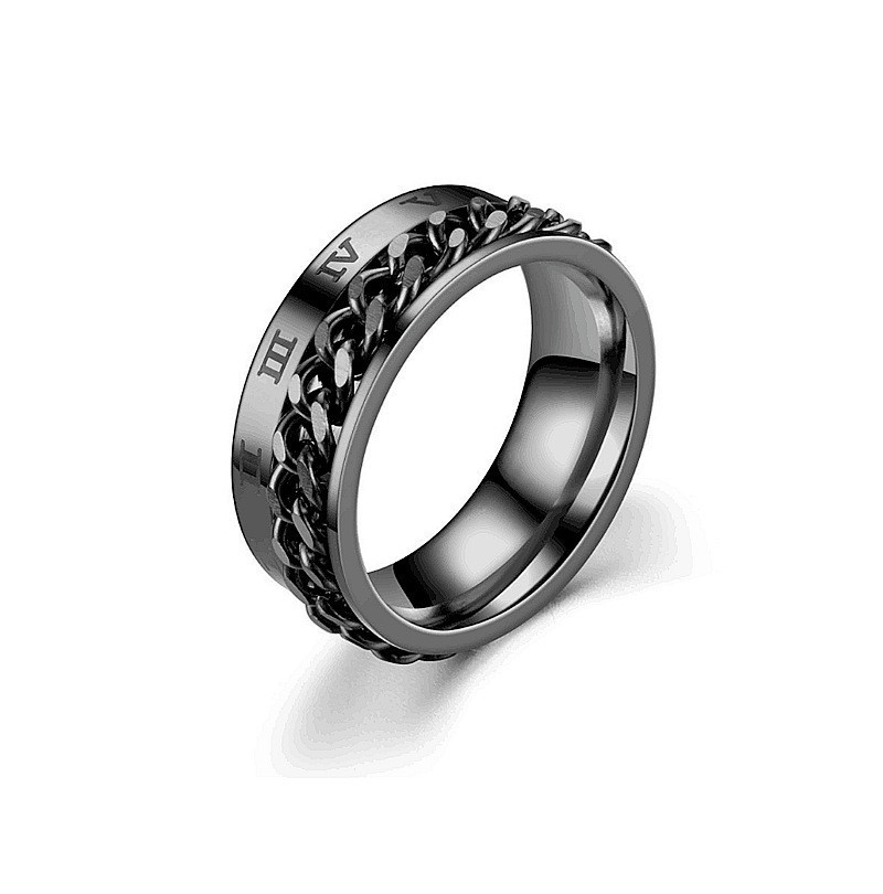 Joyería de acero Titanium vendedora caliente transfronteriza fabricante masculino del anillo esmerilado hueco del acero inoxidable del estilo europeo y americano de la cadena giratoria