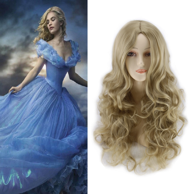 Cinderella wig Cinderella Harajuku anime wig medium light golden cosplay long curly hair Cinderella wig Cinderella Harajuku anime wig medium light golden cosplay long curly hair