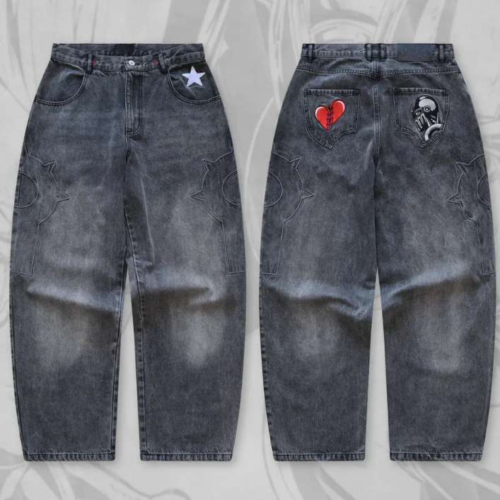 Amazon Europe and America 2026 New Cross-Border American Street Fashion Vintage Loose Printed Jojo Faux Denim Pants