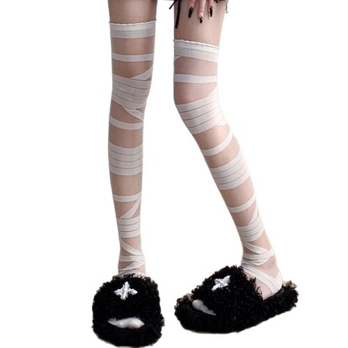 Subculture white gauze stockings Y2K bow Lolita over-the-knee high socks Lolita black and white silk stockings pure desire spicy girl