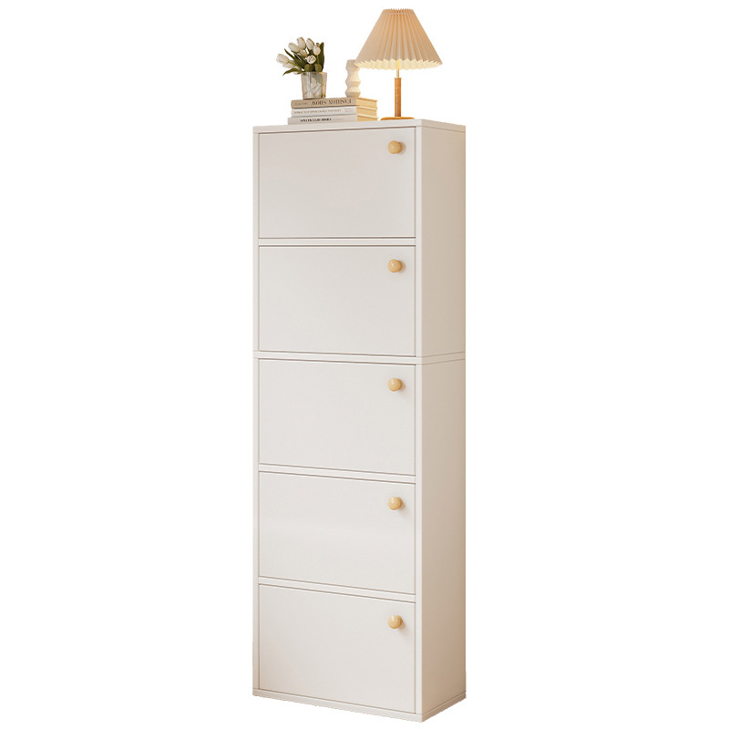 Librería doméstica moderna y simple vertical contra la pared multicapa a prueba de polvo almacenamiento armario de almacenamiento para el dormitorio armario de aire crema