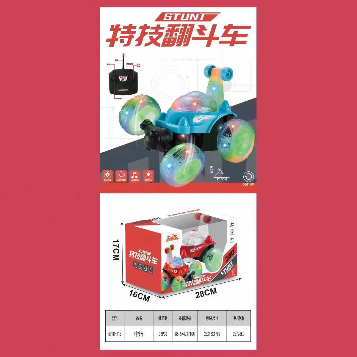 Carro de acrobacias de gran tamaño, carro de control remoto para niños, luces coloridas, carreras de automóviles, regalos, fabricantes al por mayor