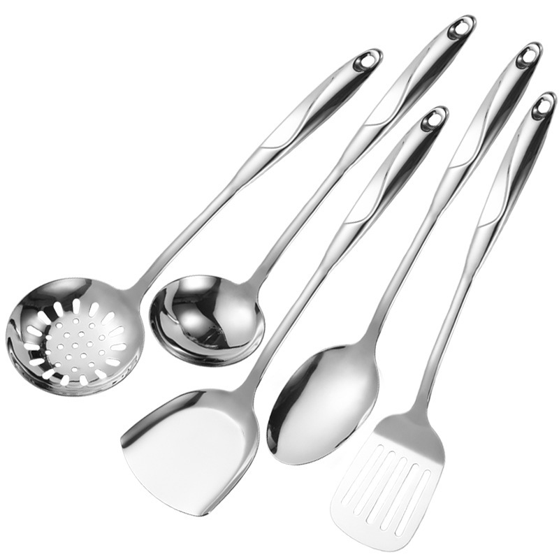 ドイツのシャベルのステンレスの厚い料理道具のs型の中空の柄の炒め物のシャベルのフルセットのおかゆのスプーンの家庭用の肉のフォーク|undefined