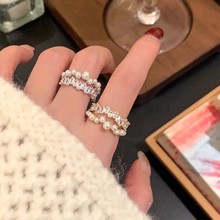 星河璀璨满天星仿珍珠双层开口戒指女时尚个性百搭S925镀银食指环