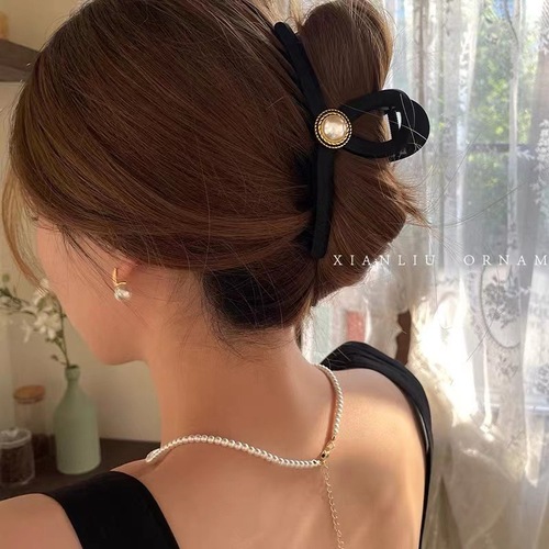 Black hair clip for the back of the head, large pearl hair clip,  new style velvet shark hair clip, hair accessory