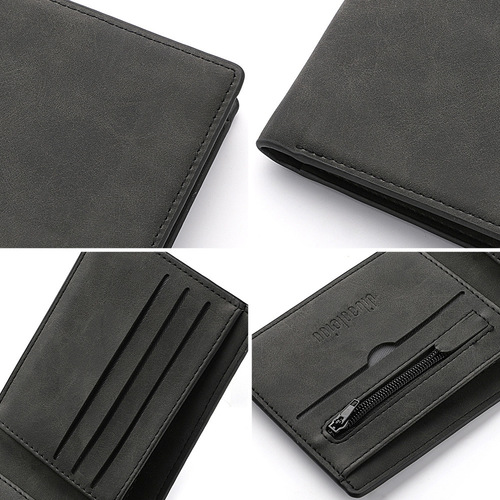  New Wallet Men's Men's Short Zipper Simple Soft Leather Thin Wallet Retro Leather Wallet Student