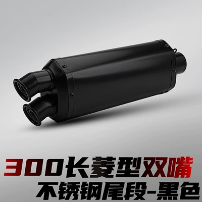 Motorcycle modified exhaust pipe, street/off-road, Motorcycle exhaust pipe - 300mm-long-diamond-shaped-double-outlet-stainless-steel-tailpiece-black
