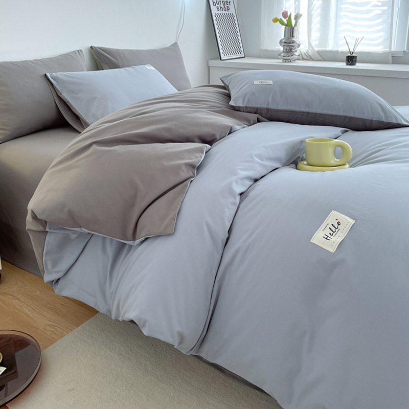 Estilo simple algodón lavado de algodón traje de cuatro piezas 100 algodón individual funda de edredón otoño e invierno dormitorio de estudiantes ropa de cama