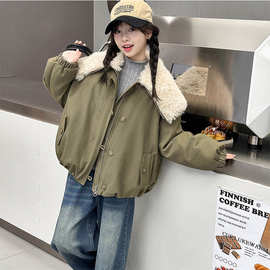 女童夹棉毛领派克服冬装2025新款中大童加厚保暖外套儿童冬季棉衣