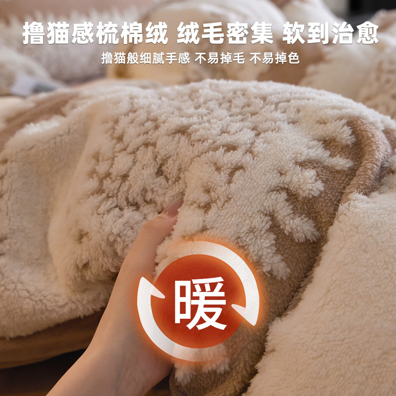 Leche de seda cama de cuatro piezas en invierno grueso 2025 nuevo coral de seda y seda sábanas de dormitorio cubierta de tres piezas