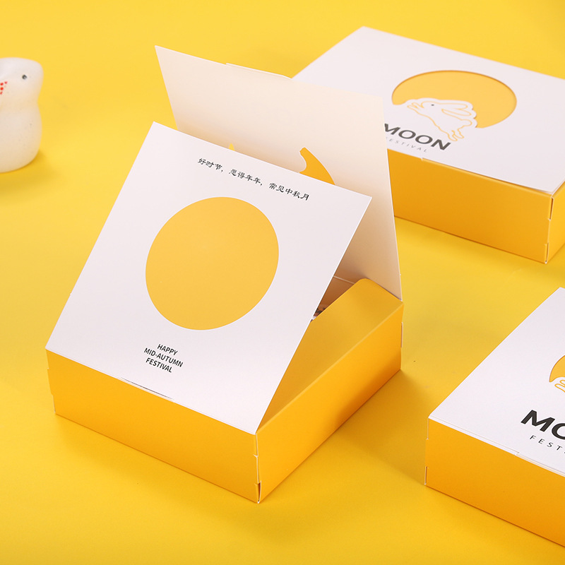 Venta al por mayor 4 tabletas 6 tabletas simple plegable caja de embalaje de pastel de Luna amarillo Festival de medio otoño helado caja de pastel de Luna yema de huevo crujiente caja vacía
