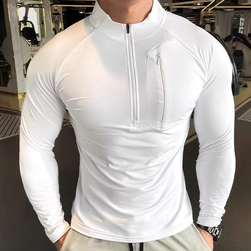 2025 New Autum Sports Fitness Tops Men's Quick-Drying Breathable Running Training Clothes Elastic Stand-Up Collar Long-Sleeved T-Shirt