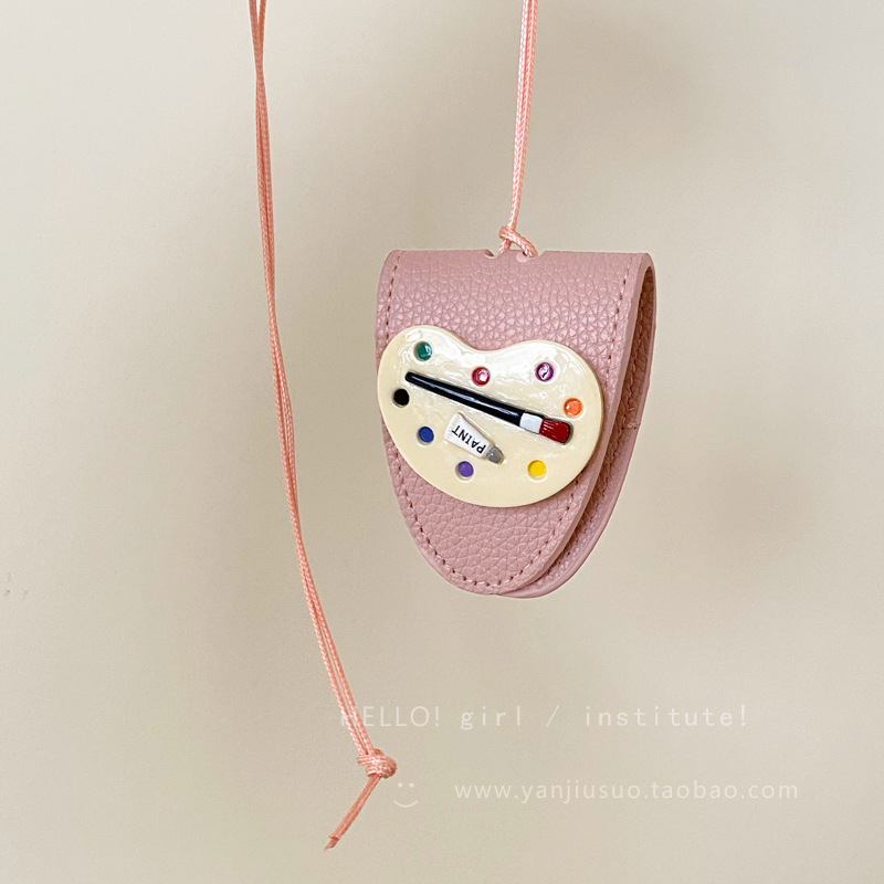 Cuero divertido lindo y divertido disco de pintura collar clip de gafas halter monedero largo bolso de almacenamiento portátil anti-pérdida