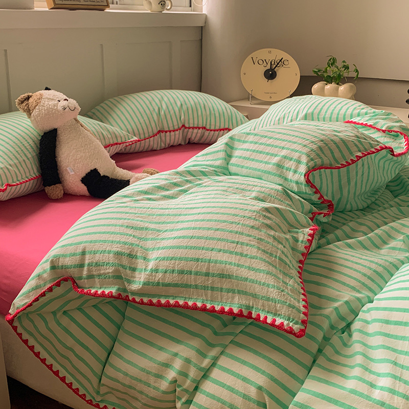 2025 nuevo traje de cuatro piezas de algodón lavado 100% algodón para madres y bebés, sábanas de edredón de algodón, sábanas de tres piezas, sábanas de dormitorio