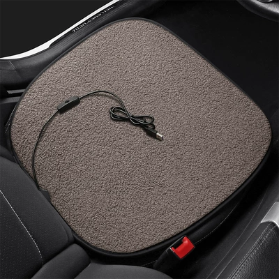 Car Heated Seat Cushion Single Piece Winter Plush Backless Car Seat USB Electric Heating 12V Cigarette Lighter Car Cushion (Multi-function pad) - teddy-velvet-usb-square-cushion-warm-yang-brown-leaflet