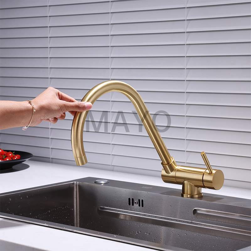 304 Stainless Steel Inward-Opening Window Folding Faucet Brushed Gold Hot and Cold Balcony Laundry Sink Rv Concealed Faucet