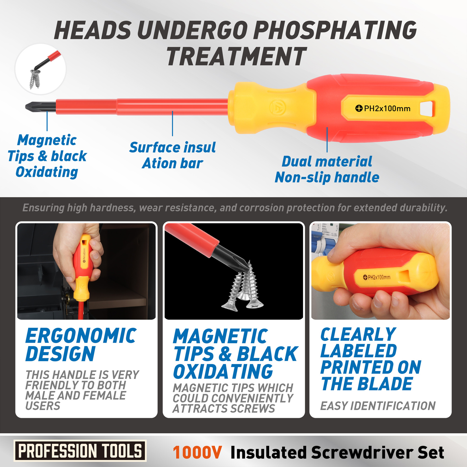6 conjuntos de destornillador de aislamiento, conjunto de destornillador eléctrico de punta magnética (dornillador de aislamiento)