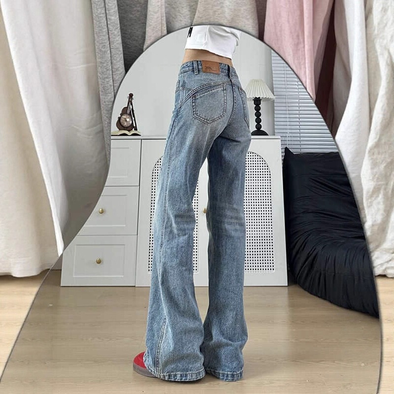 American Retro Low-Waist Flared Jeans for Women, Autumn 2025 New Style, Loose Straight Wide-Leg Floor-Length Bell-Bottom Pants