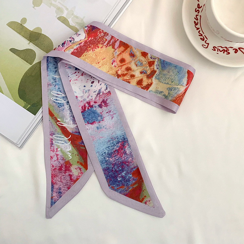 Pañuelo de seda, tira larga, sensación de alta calidad, pequeño pañuelo floral fresco, cinturón para el cabello, bolsa para atar, cinta para atar, bufanda decorativa, cinturón para la cintura