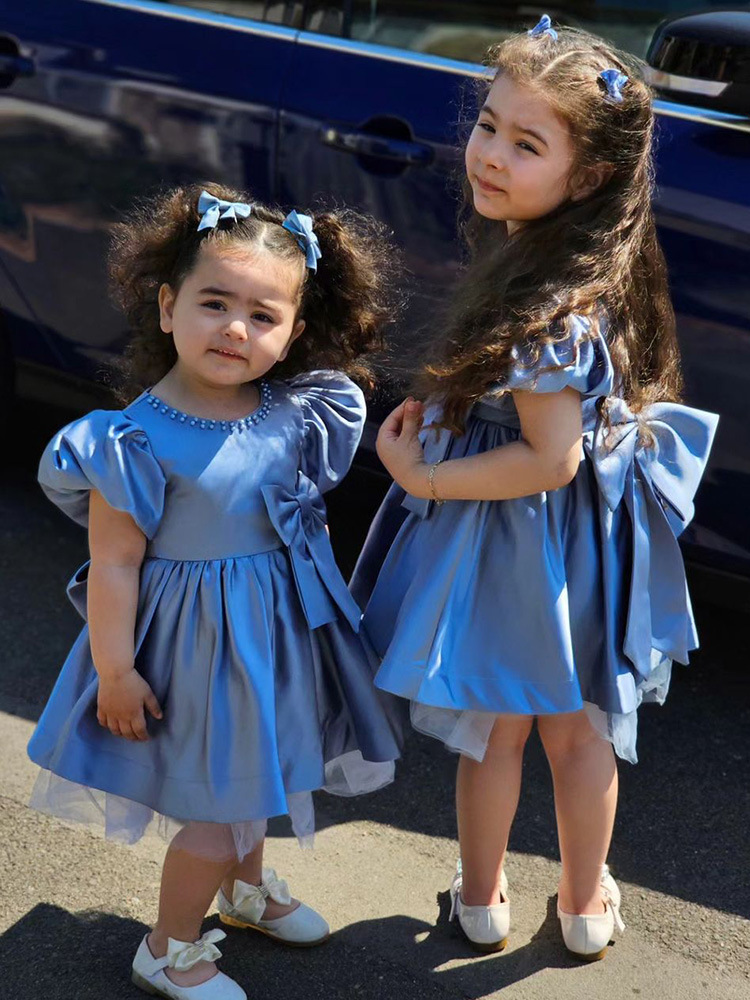 Blue Princess Dress For Little Girls Piano Performance Costume European American Style Christmas Baby Girl's First Birthday Tutu_voghion.com