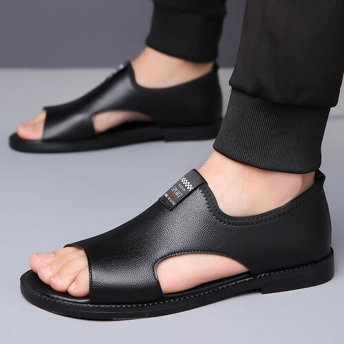 Men's Soft Leather Sandals Summer Breathable Beach Shoes Roman Men's Soft Sole Deodorant Casual Non-slip Leather Sandals