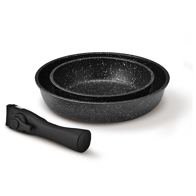 Wok antiadherente doméstico desmontable transfronterizo, juego de utensilios de cocina de fondo plano, cocina de inducción de piedra médica, estufa de gas, universal