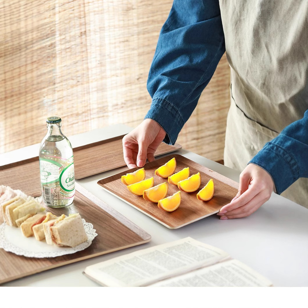 Bandeja de madera Fraxinus Fraxinus Negra Bandeja de madera maciza Bandeja de fruta de madera Bandeja de fruta seca japonesa Bandeja de comida