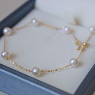 18K Gold Pearl Bracelet Au759 Color Gold Women's Natural Freshwater Pearl Accessible Luxury Versatile Women's Baby's Breath Pearl Bracelet