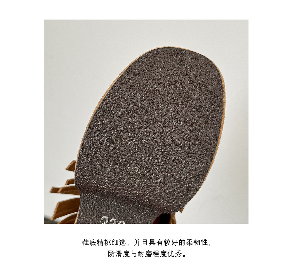 Dép sandal nữ quai ngang đế xuồng cao gót 9 cm phong cách retro tua rua — nâu sẫm, màu mơ chi tiết 20