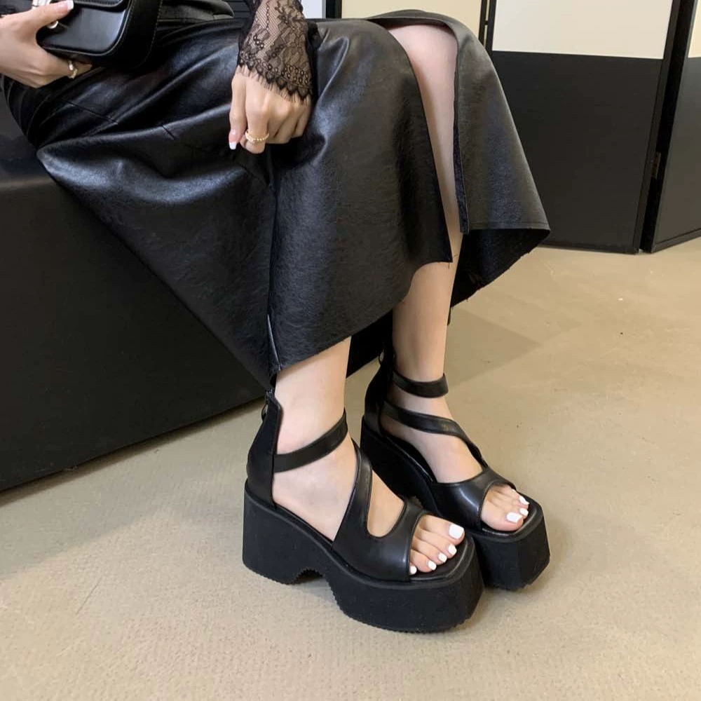 2025 новые летние туфли на платформе на толстом каблуке, водонепроницаемые туфли на очень высоком каблуке на платформе, удлиняющие ноги, универсальные женские босоножки на танкетке