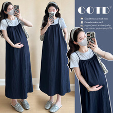 孕妇连衣裙夏法式高级感宽松大码吊带裙t恤套装孕期穿搭2025新款