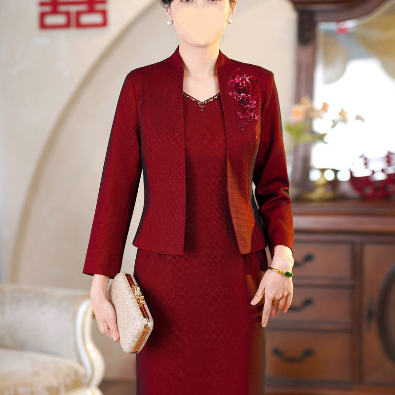 2025新款高贵婚宴喜妈妈两件套结婚连衣裙礼服套装气质大码遮肚子|undefined